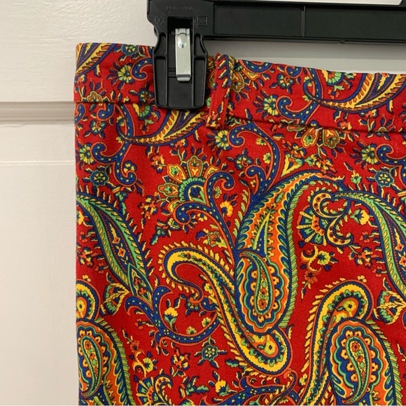 Lauren Ralph Lauren Vibrant Red Paisley Ankle Pants Preppy Business Size 10 - Picture 5 of 11